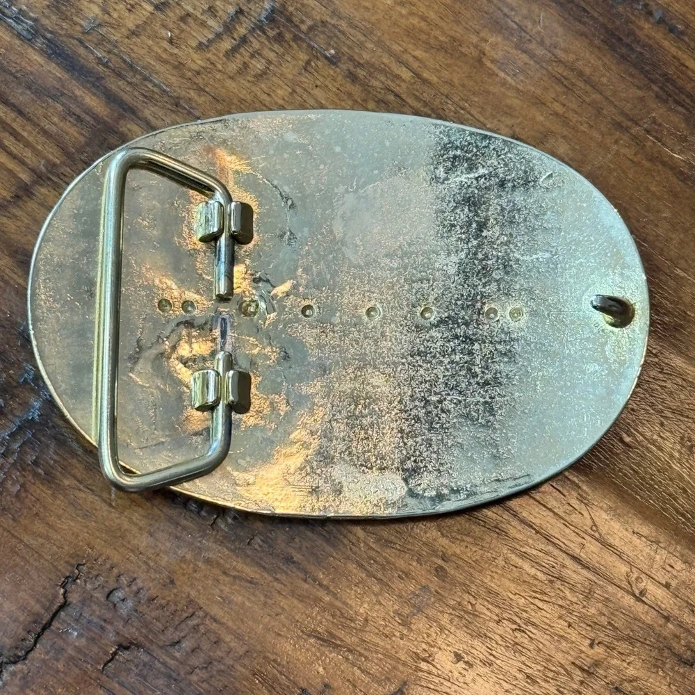 Vintage Justice Bros JB Racing Belt Buckle Gold‎ Tone Western Scrollwork Enamel